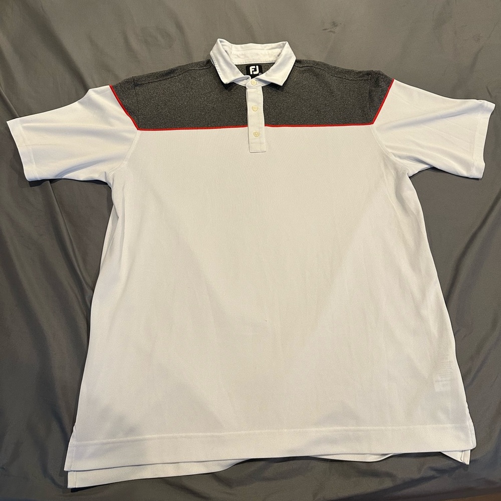 FootJoy Men's White, Gray, and Red Polo Shirt‎